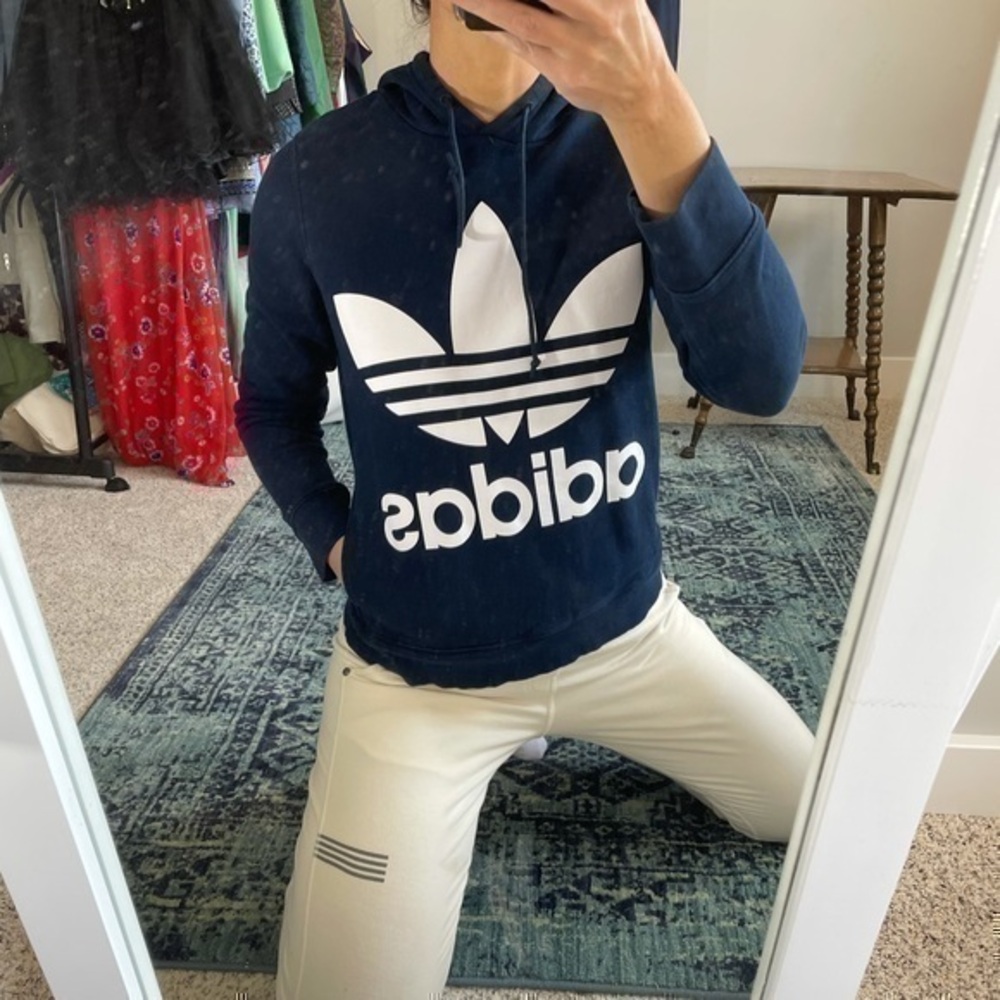 EUC adidas trefoil navy hoodie